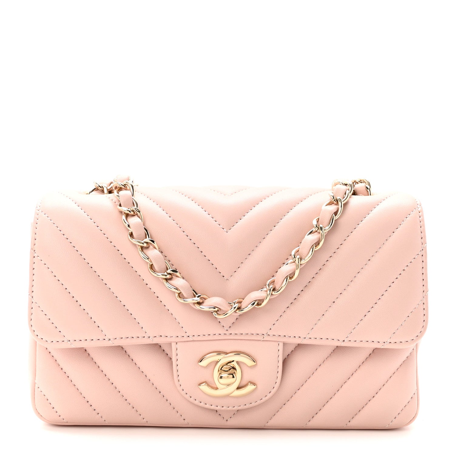 Chanel Calfskin Chevron Quilted Mini Rectangular Flap Light Pink 1 of 10