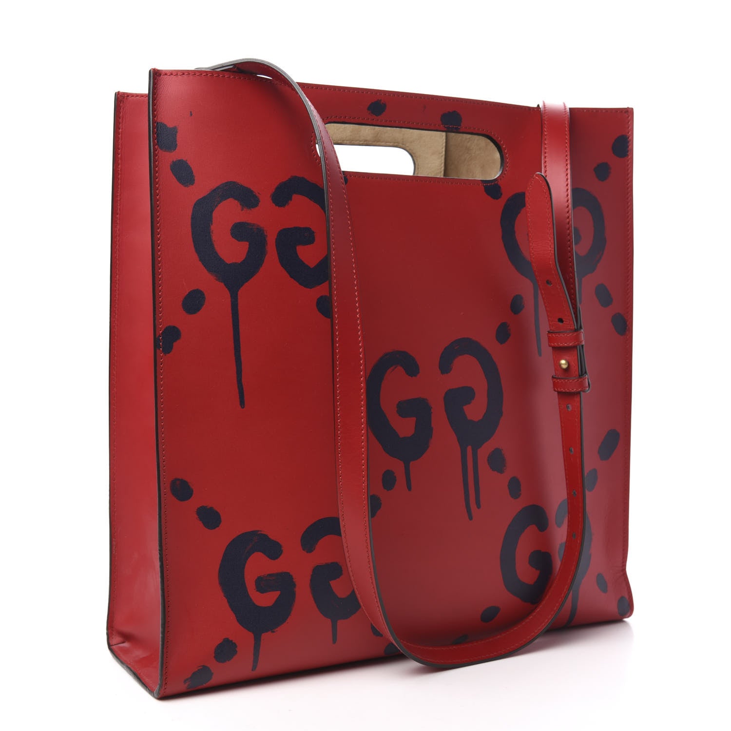 Gucci Calfskin GucciGhost Real Medium XL Tote Hibiscus Red 3 of 10