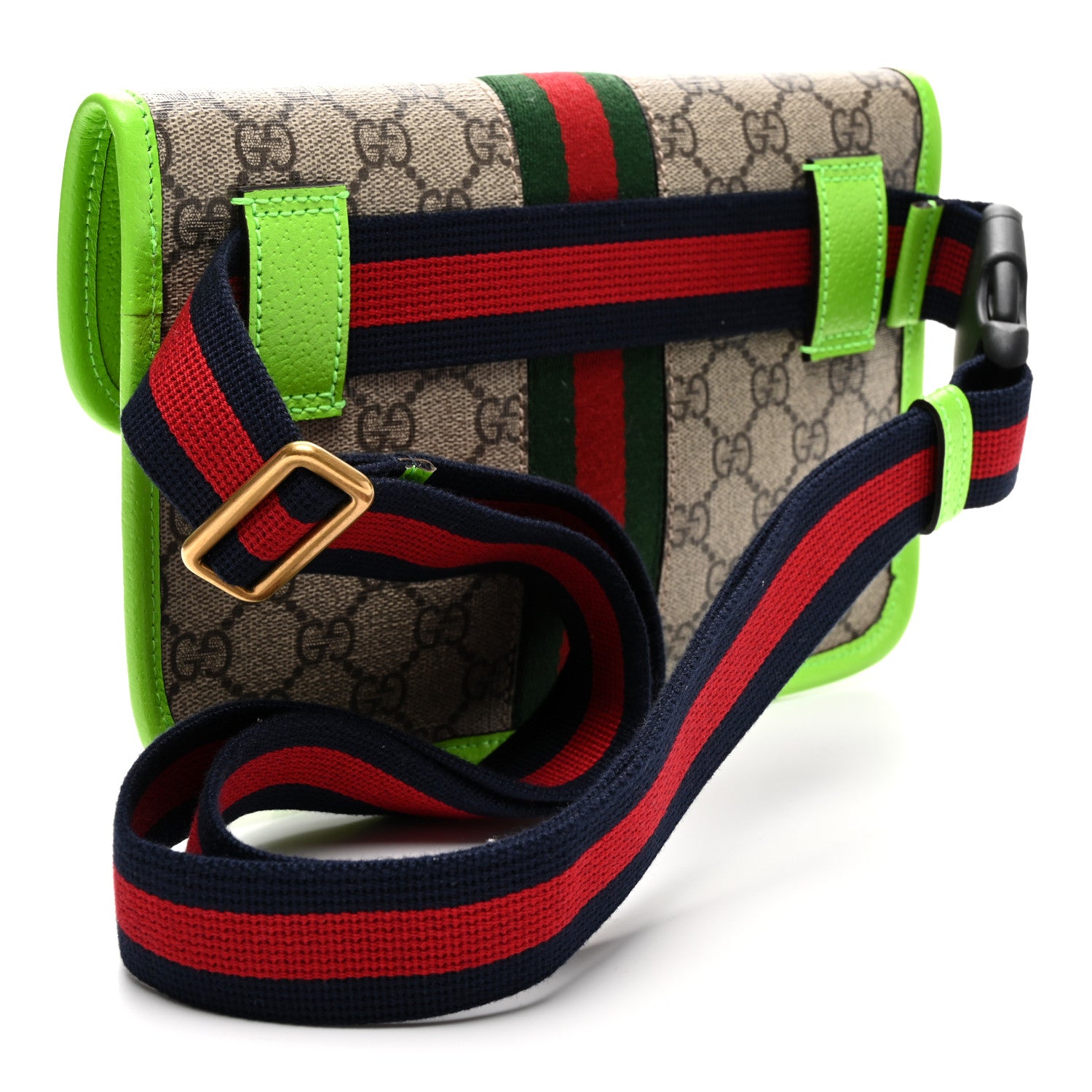Gucci GG Supreme Monogram Web Small Ophidia Belt Bag Beige Ebony Electric Green 2 of 10