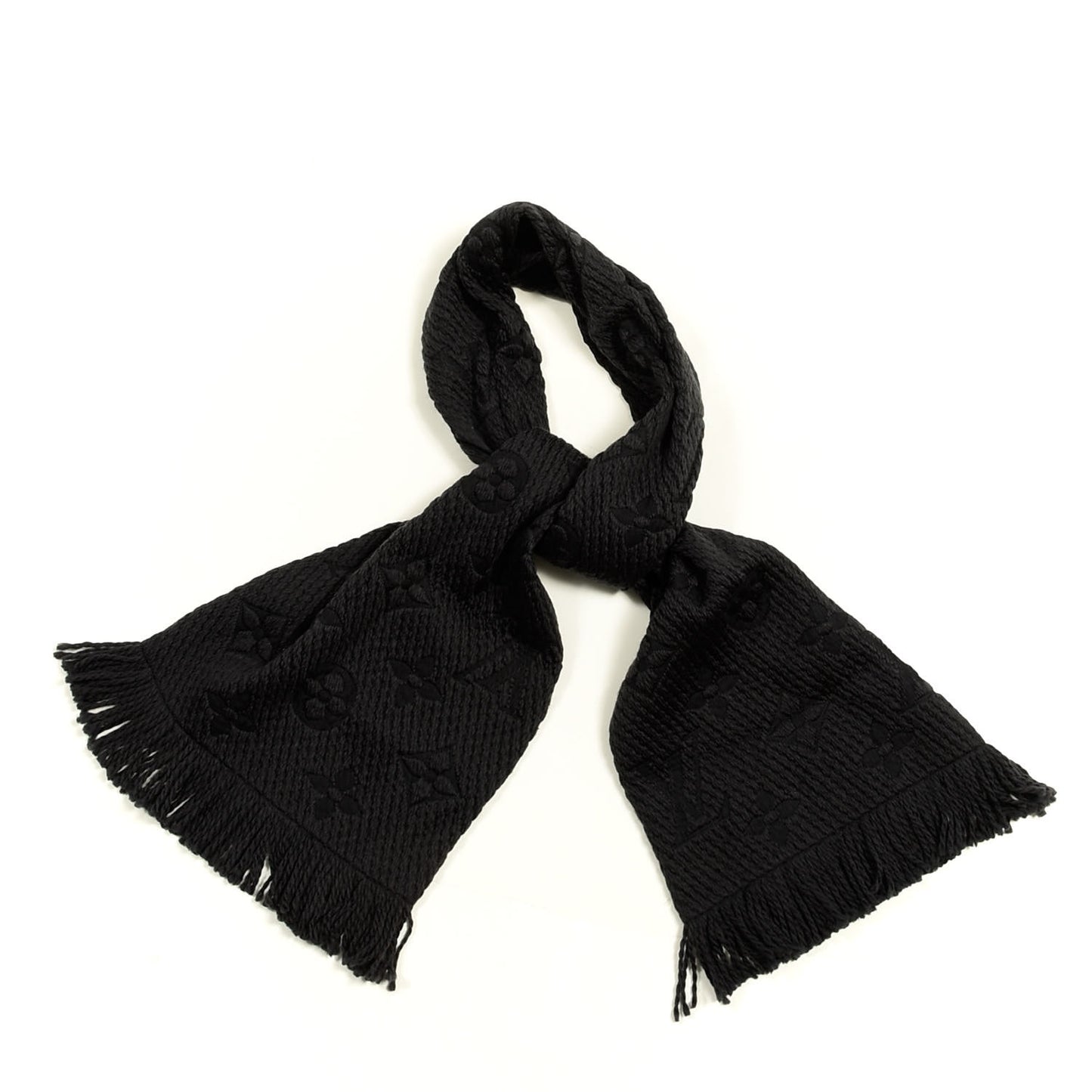 Wool Silk Logomania Scarf Black