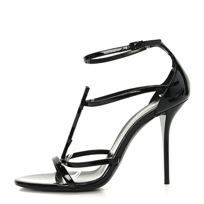 Saint Laurent Patent Cassandra 100 Ankle Strap Sandals 40.5 Black 1 of 7