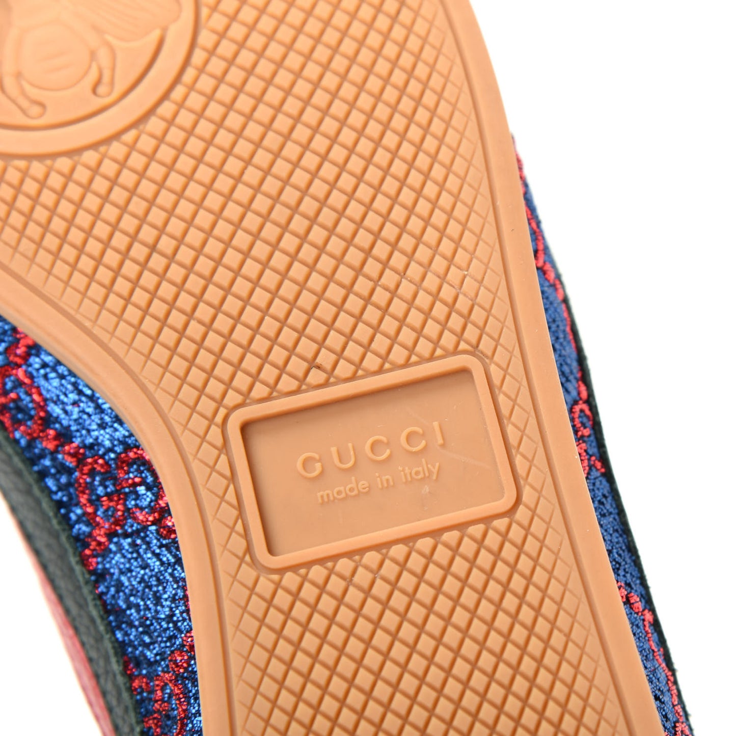 Lurex Calfskin Web GG Monogram Womens Falacer Sneakers 37 Iridescent Blue Iridescent Red Silver