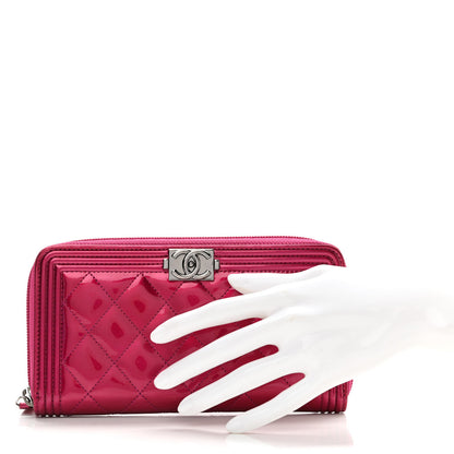 Chanel Metallic Patent Calfskin Quilted Boy L-Gusset Zip Wallet Pink 2 of 11