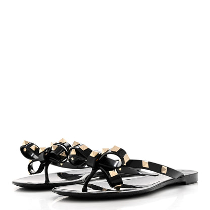 Valentino Garavani PVC Jelly Rockstud Bow Thong Sandals 35 Black 3 of 7