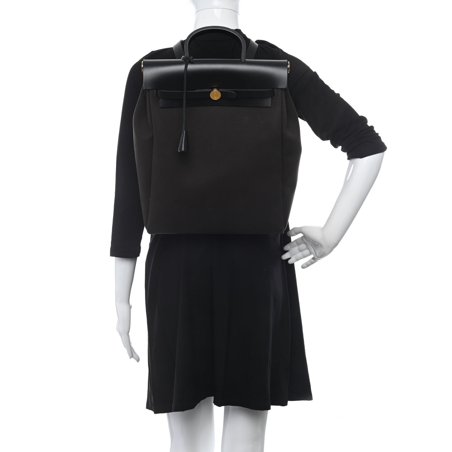 Hermes Military Toile Vache Hunter Herbag a Dos Zip Retourne Backpack Ebene Black 2 of 10