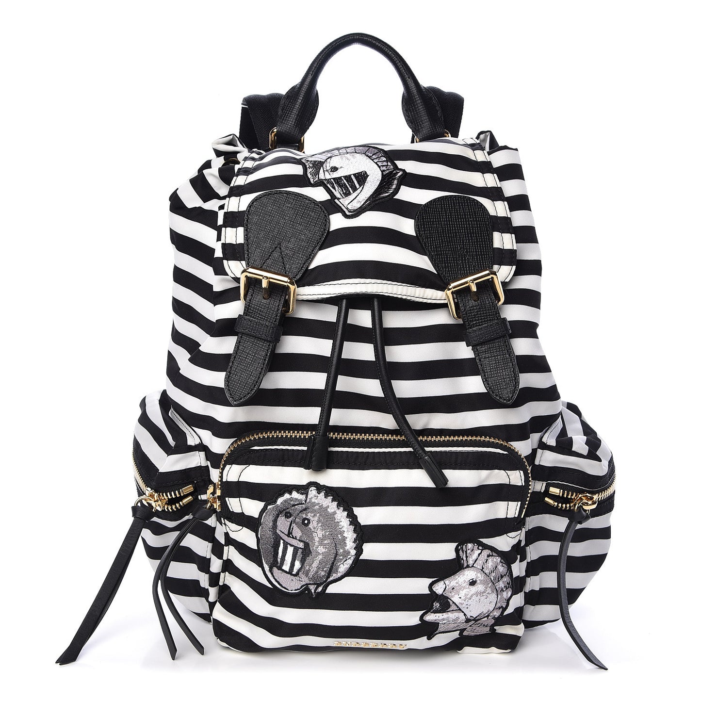 Nylon Striped Medium Rucksack Backpack Black White