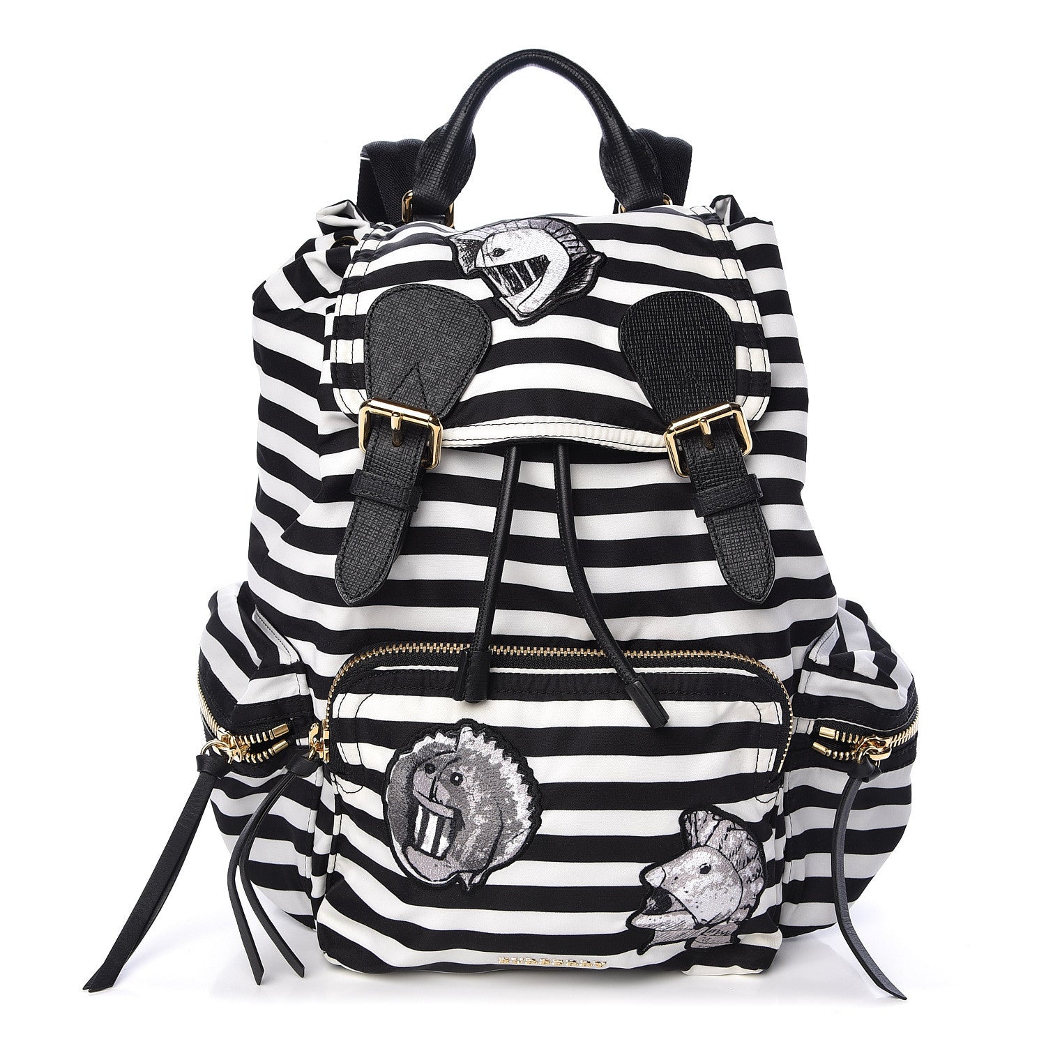 Burberry Nylon Striped Medium Rucksack Backpack Black White 1 of 11