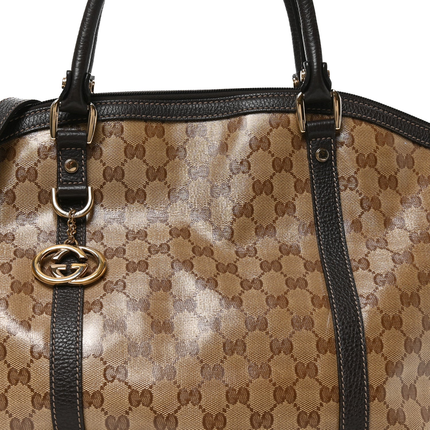 Gucci Crystal Monogram Large GG Charm Dome Satchel Dark Brown 8 of 11