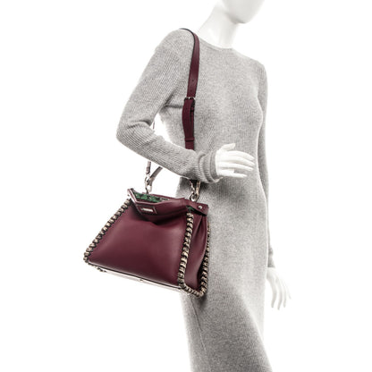 Fendi Calfskin Elaphe Lace Up Medium Peekaboo Iconic Satchel Bordeaux Beige Verde 2 of 7