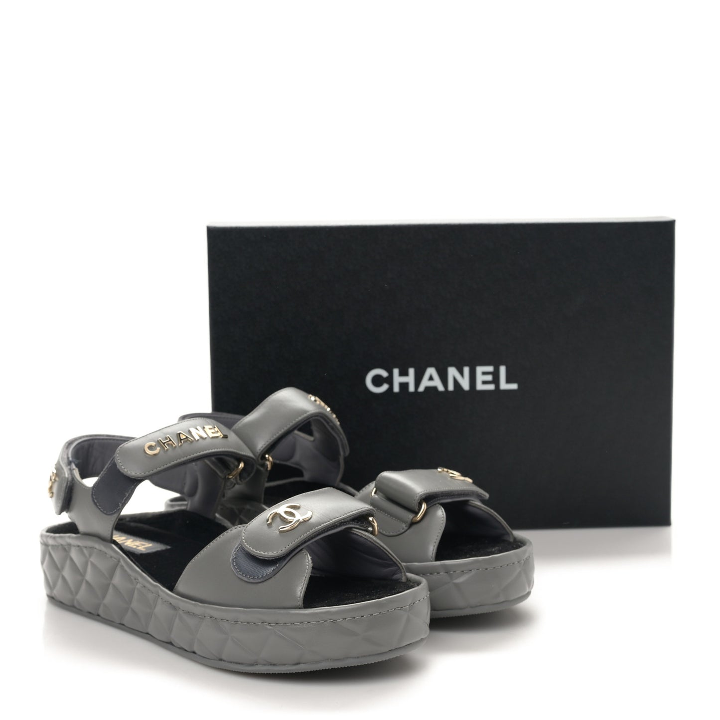 Shiny Calfskin Logo Platform Sandals 39 Grey