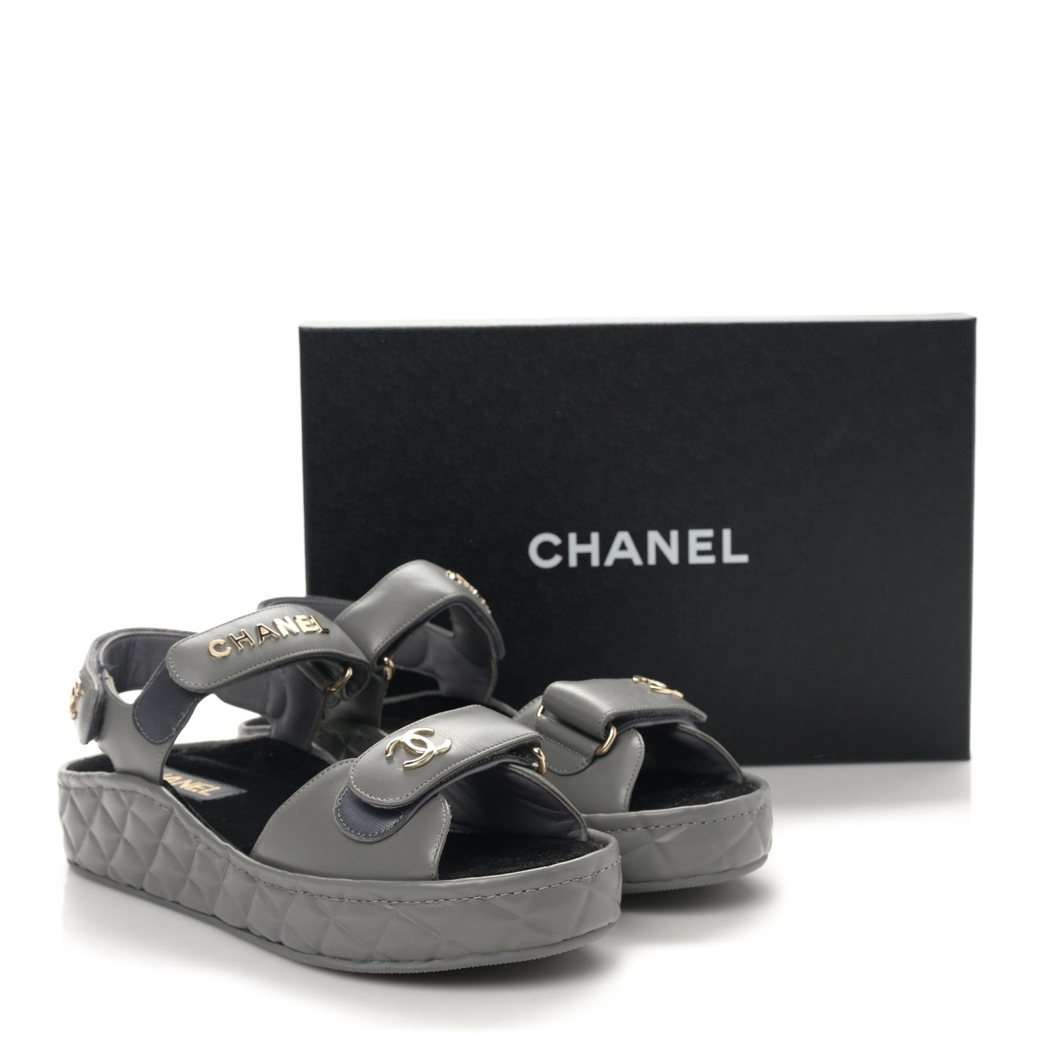 Chanel Shiny Calfskin Logo Platform Sandals 39 Grey 10 of 10