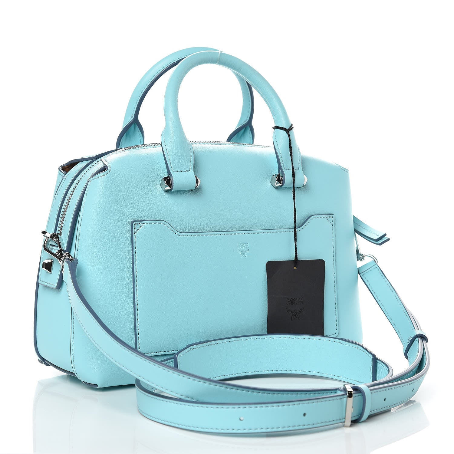 MCM Calfskin Small Cherry Blossom Ella Boston Liquid Blue 3 of 9