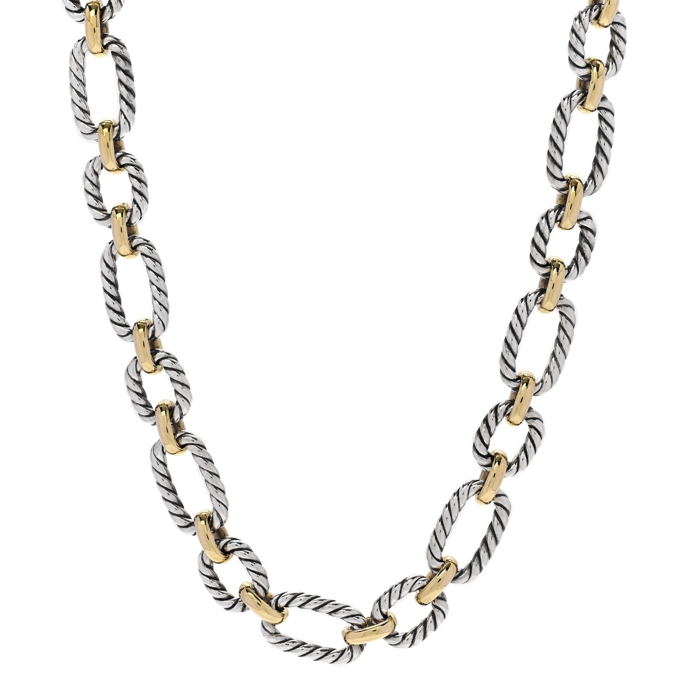 Sterling Silver 18K Yellow Gold Blue Sapphire 12.75mm Cushion Link Necklace