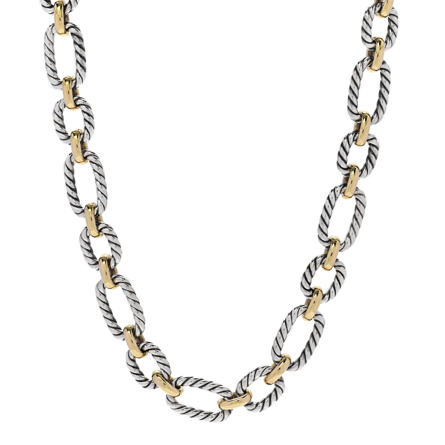 David Yurman Sterling Silver 18K Yellow Gold Blue Sapphire 12.75mm Cushion Link Necklace 1 of 5