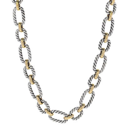 David Yurman Sterling Silver 18K Yellow Gold Blue Sapphire 12.75mm Cushion Link Necklace 1 of 5