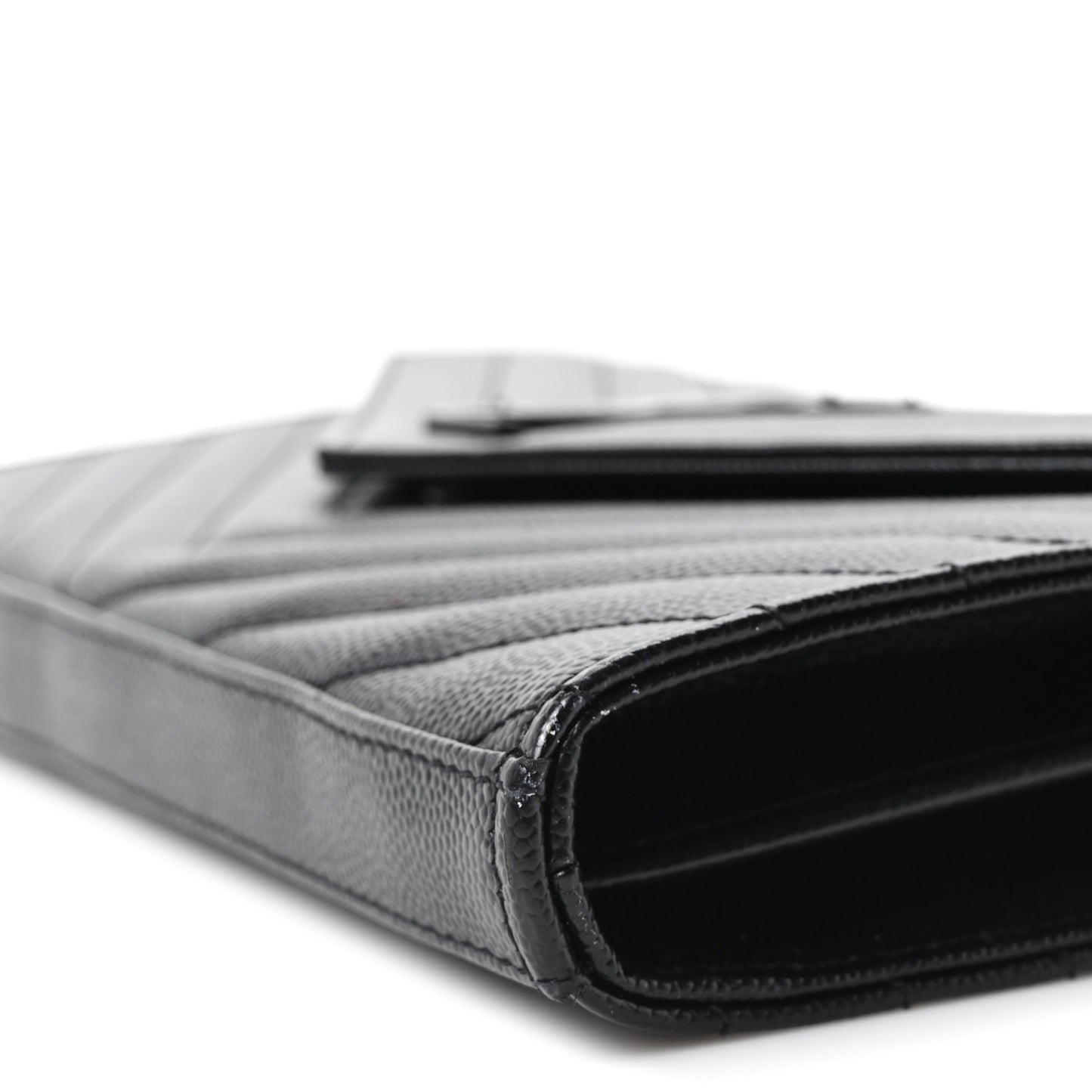 Grain De Poudre Matelasse Chevron Monogram Monochrome Chain Wallet Black