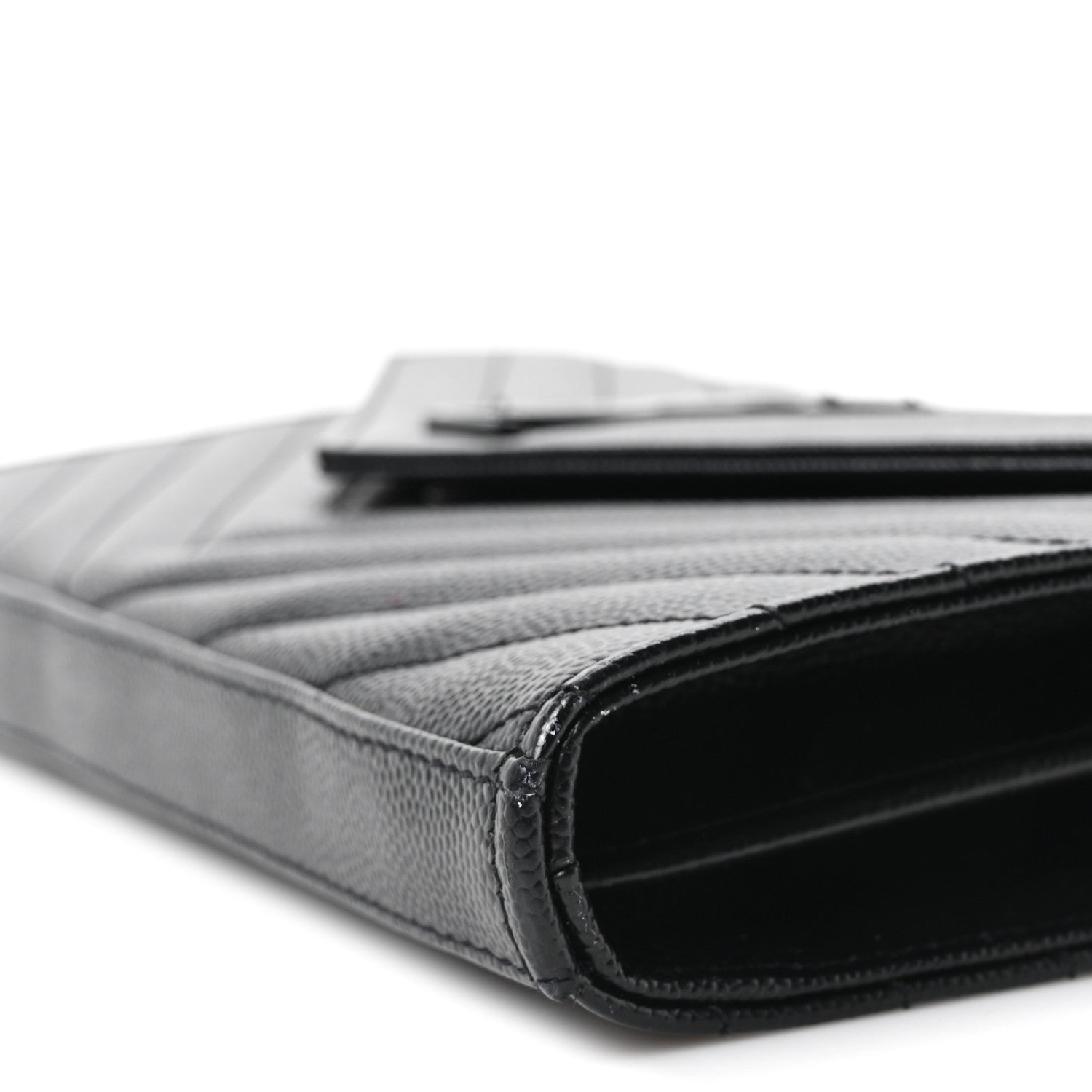Saint Laurent Grain De Poudre Matelasse Chevron Monogram Monochrome Chain Wallet Black 10 of 11