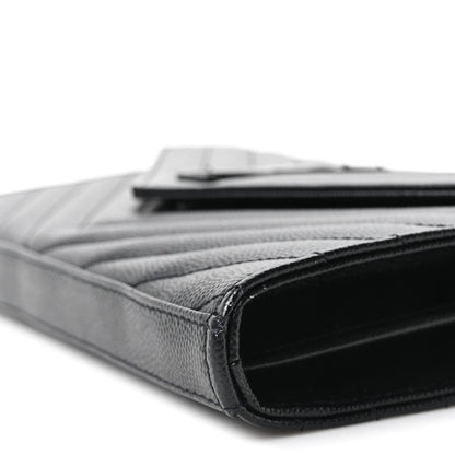 Saint Laurent Grain De Poudre Matelasse Chevron Monogram Monochrome Chain Wallet Black 10 of 11