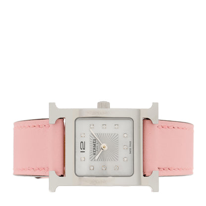 Hermes Stainless Steel Swift Diamond Mother of Pearl 21mm Heure H Hour Quartz Watch Rose Sakura 2 of 5