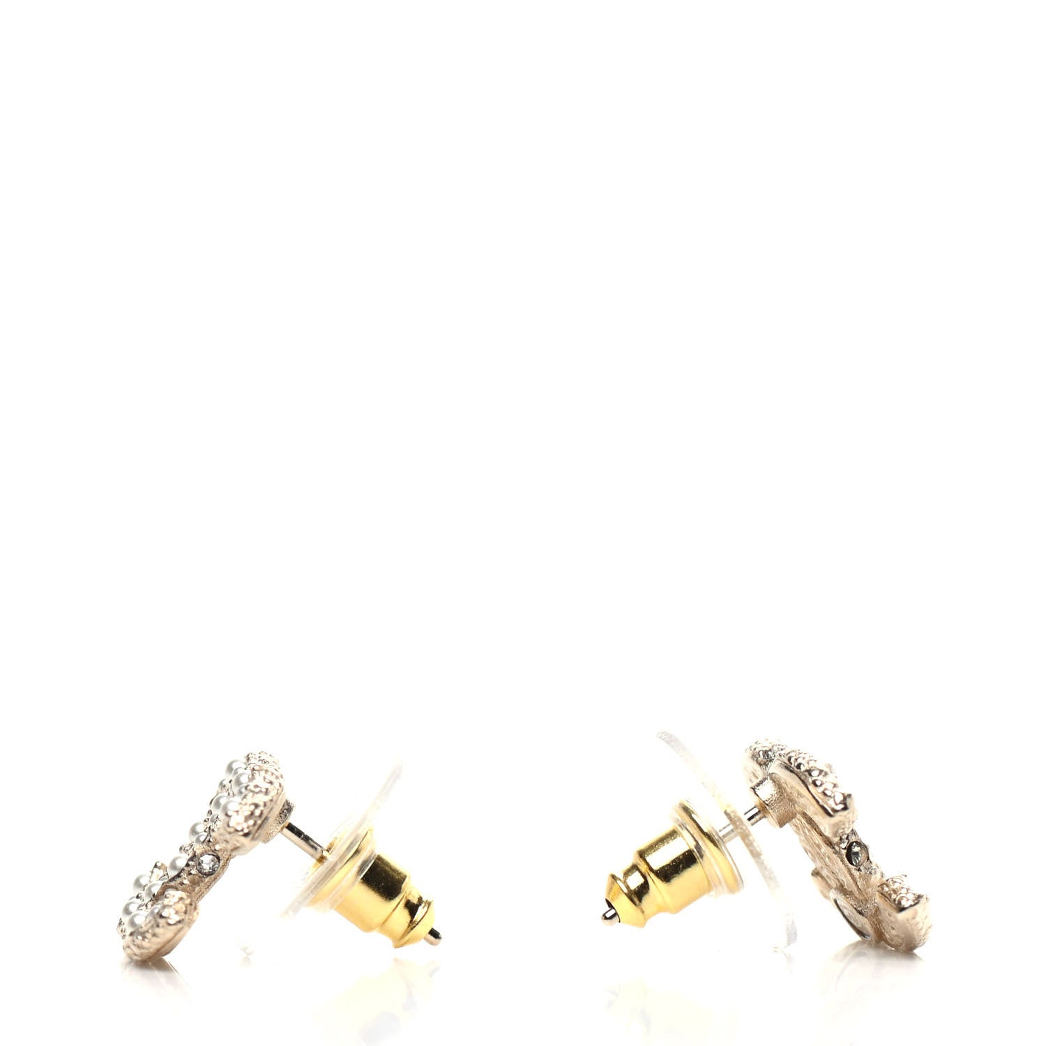 Chanel Pearl Crystal CC Earrings Light Gold 3 of 5