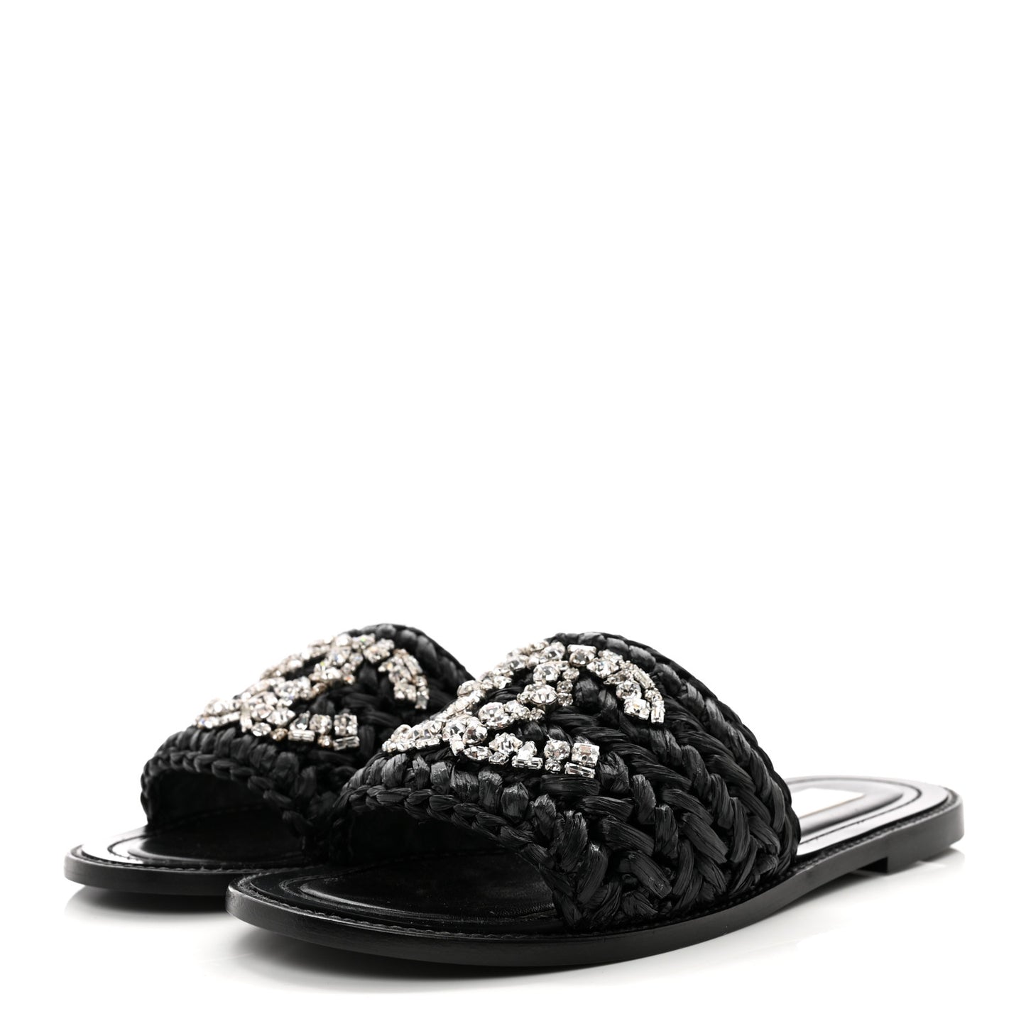 Raffia Crystal CC Mules Sandals 36 Black