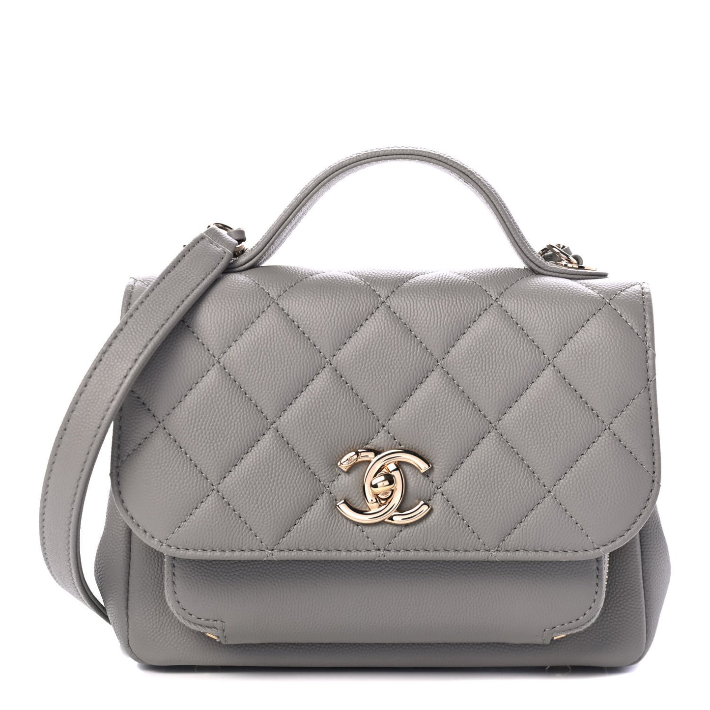 Caviar Quilted Small Business Affinity Flap Grey