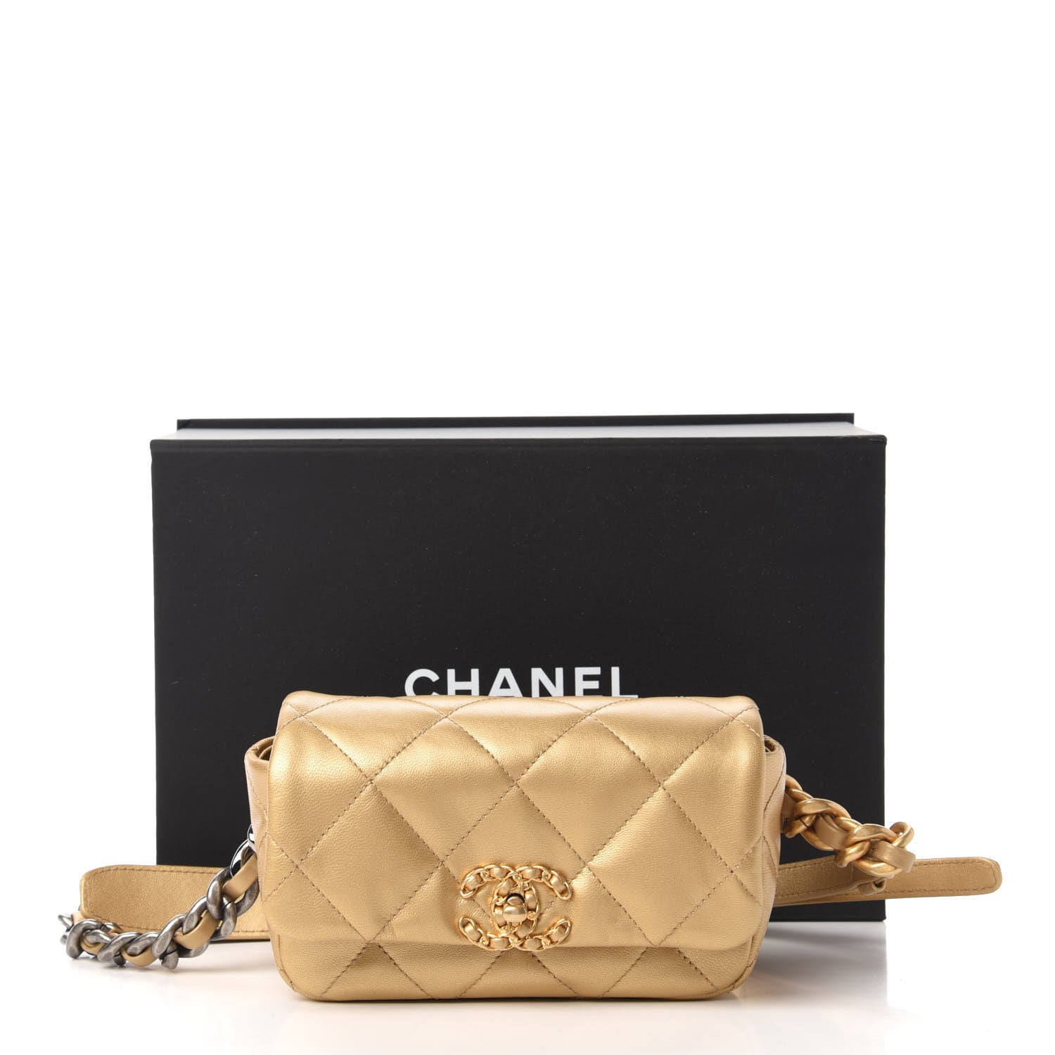 Chanel Metallic Goatskin Quilted Chanel 19 Waist Bag Gold 11 of 11