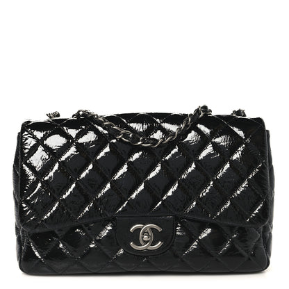 Chanel Crinkled Patent Quilted Jumbo Single Flap Black 1 of 11