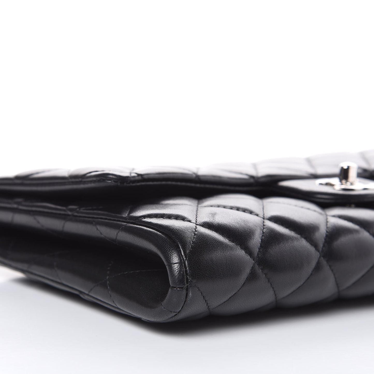 Lambskin Quilted Clutch With Chain Flap Black