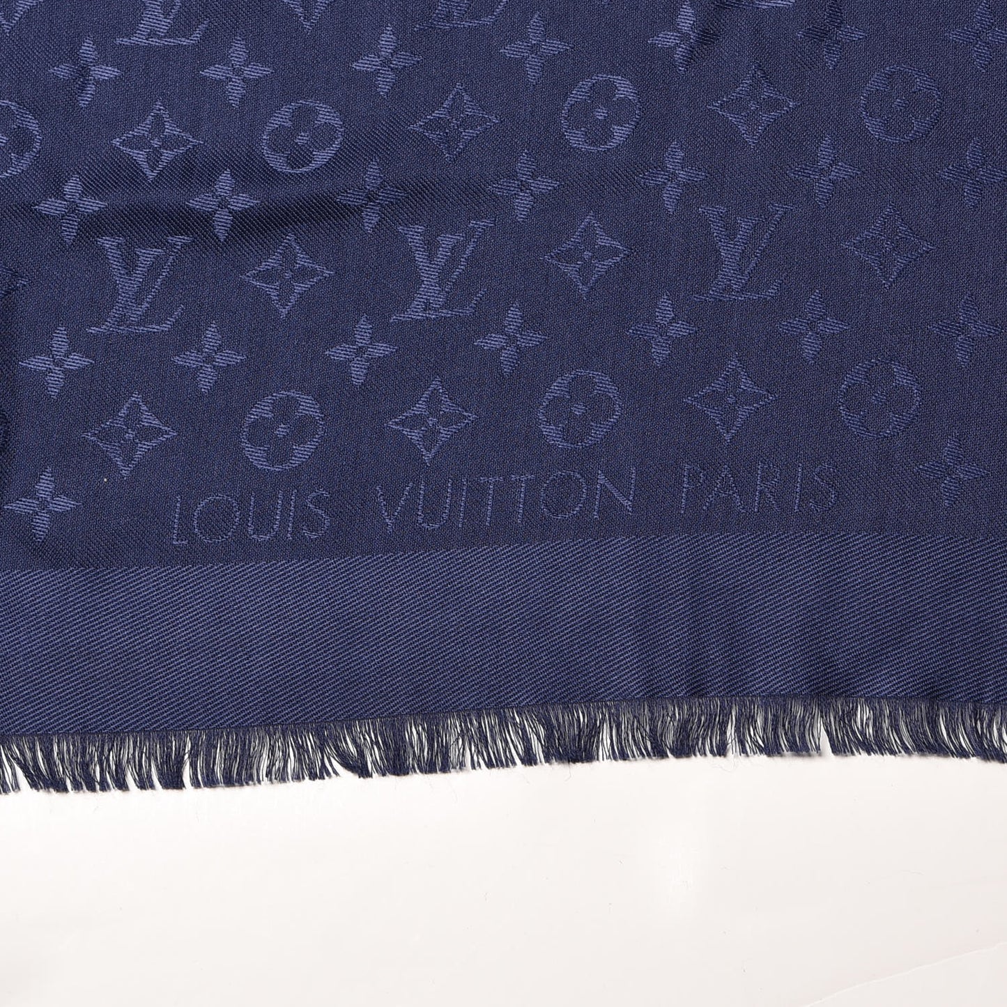 Silk Wool Monogram Shawl Night Blue