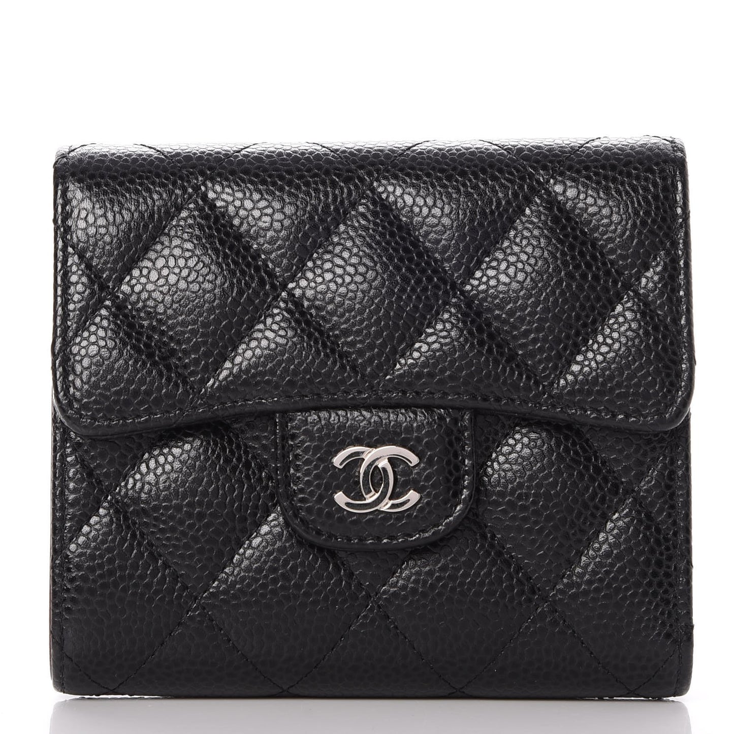 Caviar Quilted Compact Flap Wallet Black