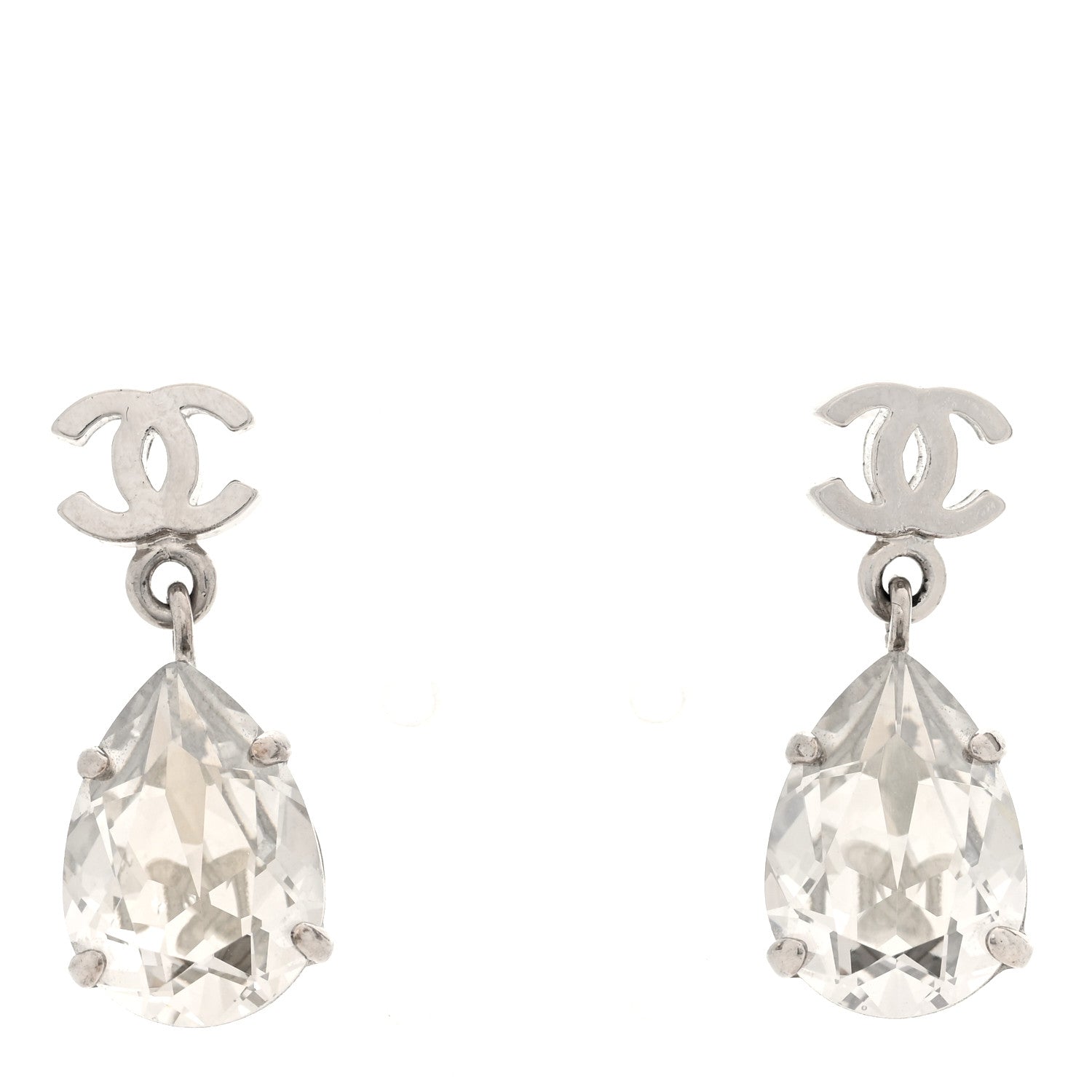 Chanel Crystal CC Tear Drop Earrings Silver 1 of 4