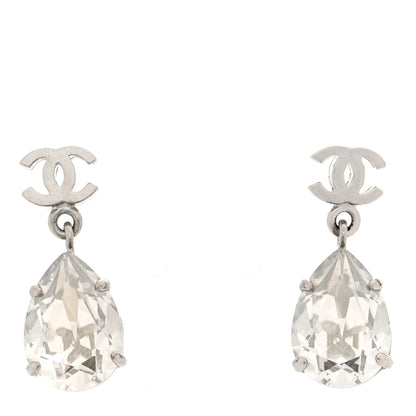 Chanel Crystal CC Tear Drop Earrings Silver 1 of 4