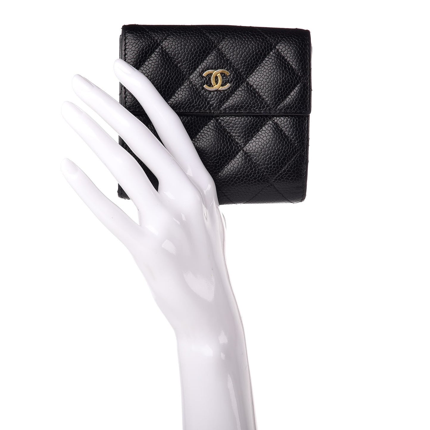 Caviar Quilted Compact French Flap Wallet Black