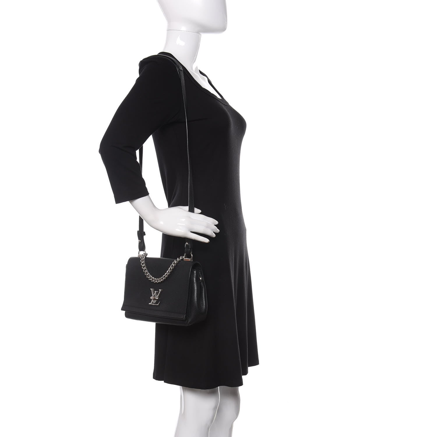 Louis Vuitton Calfskin Lockme II Chain Bag BB Black 2 of 8