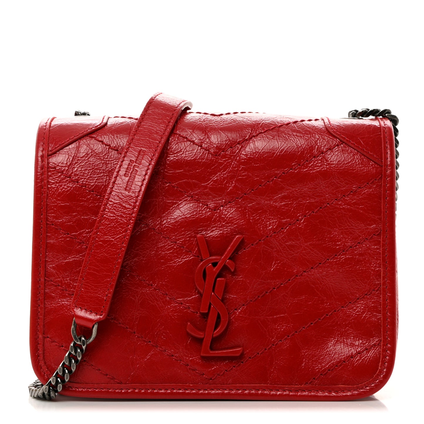 Crinkled Calfskin Matelasse Monogram Niki Chain Wallet Rouge Eros
