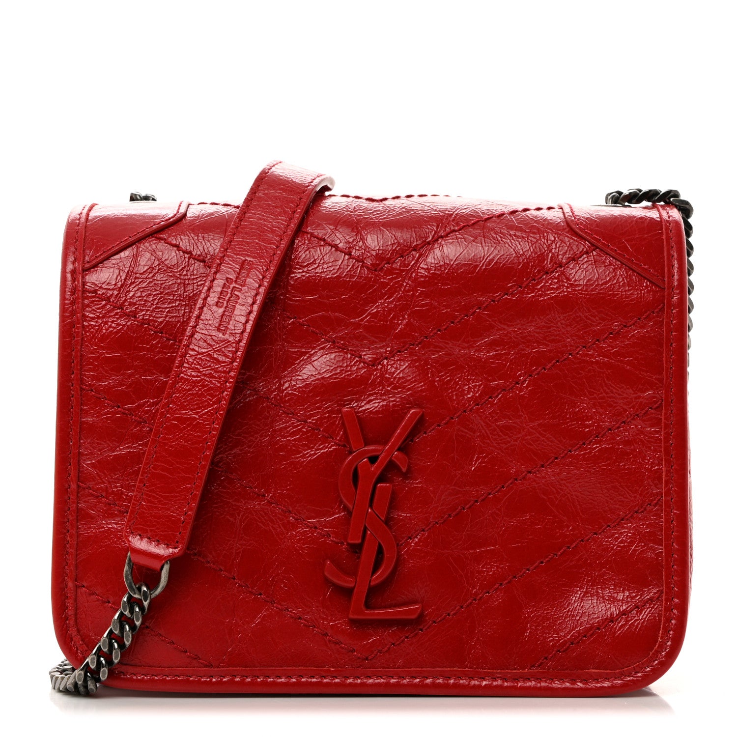 Saint Laurent Crinkled Calfskin Matelasse Monogram Niki Chain Wallet Rouge Eros 1 of 10