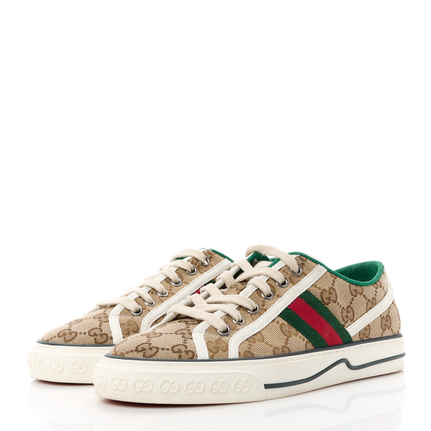Gucci GG Monogram Web Womens 1977 Tennis Sneakers 38.5 Beige Ebony Mystic White 3 of 8
