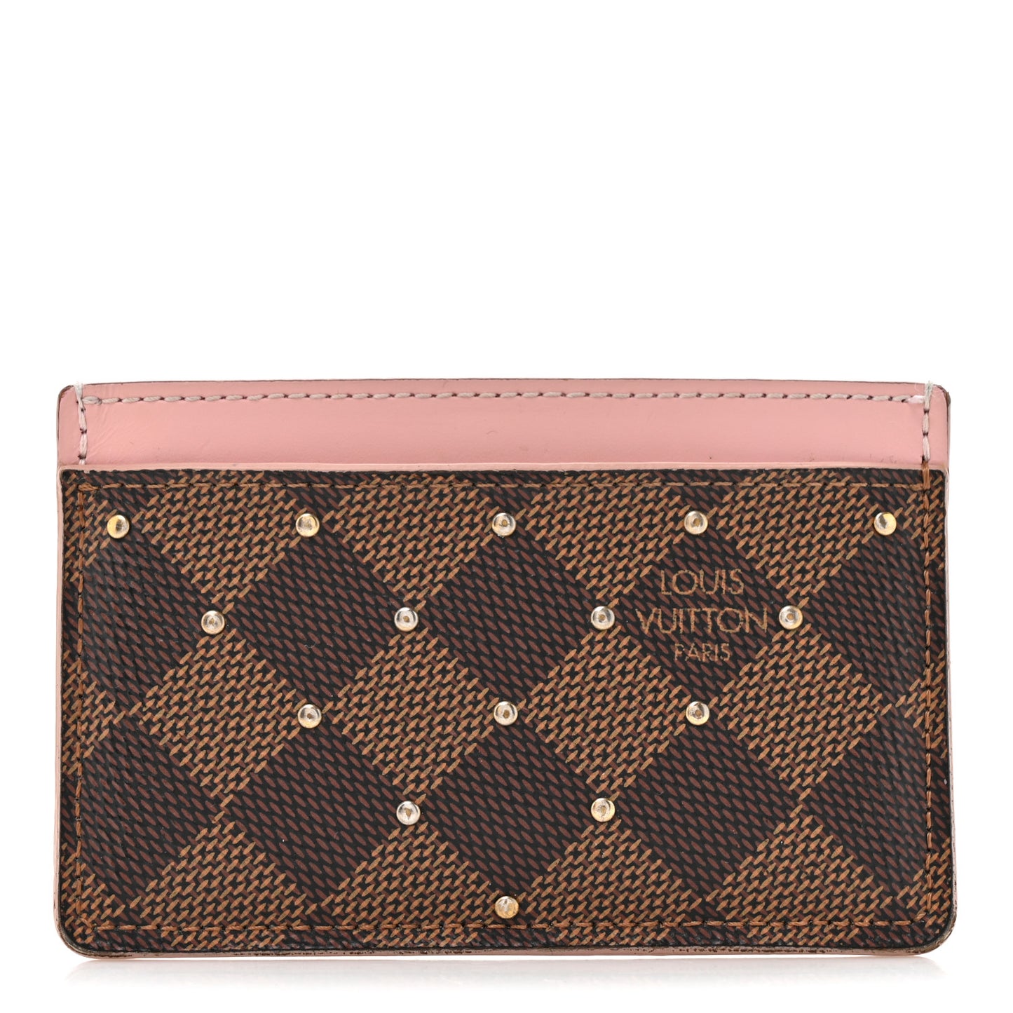 Damier Ebene Studded Card Holder Rose Ballerine