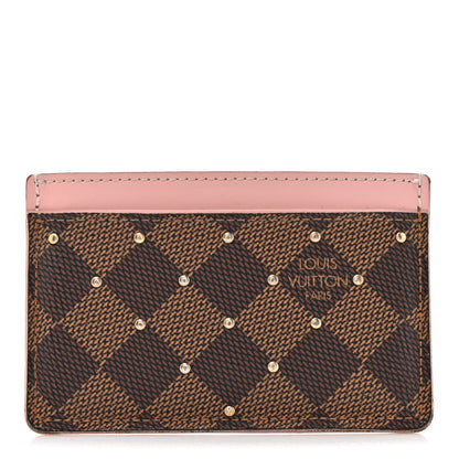 Louis Vuitton Damier Ebene Studded Card Holder Rose Ballerine 1 of 10