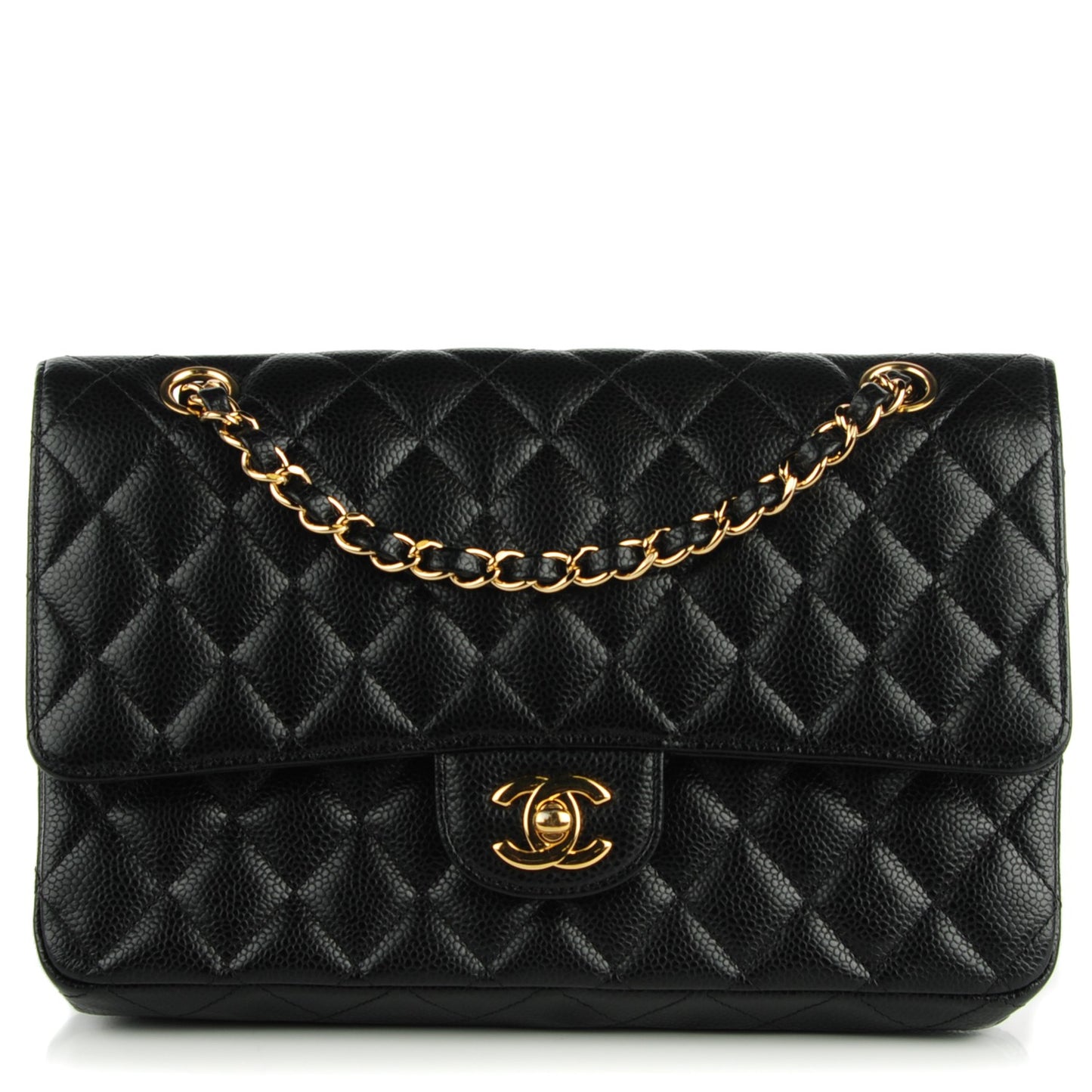 Caviar Quilted Medium Double Flap Black