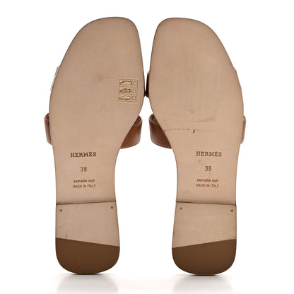 Hermes Box Calfskin Oran Sandals 38 Gold 5 of 9