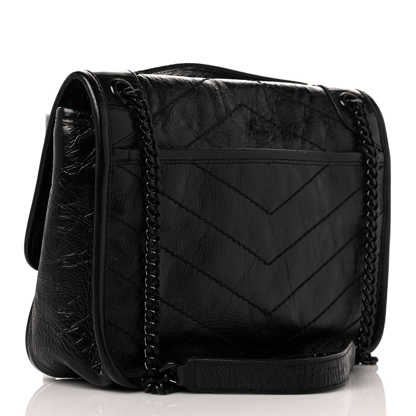 Crinkled Calfskin Matelasse Monogram Baby Niki Chain Satchel Black