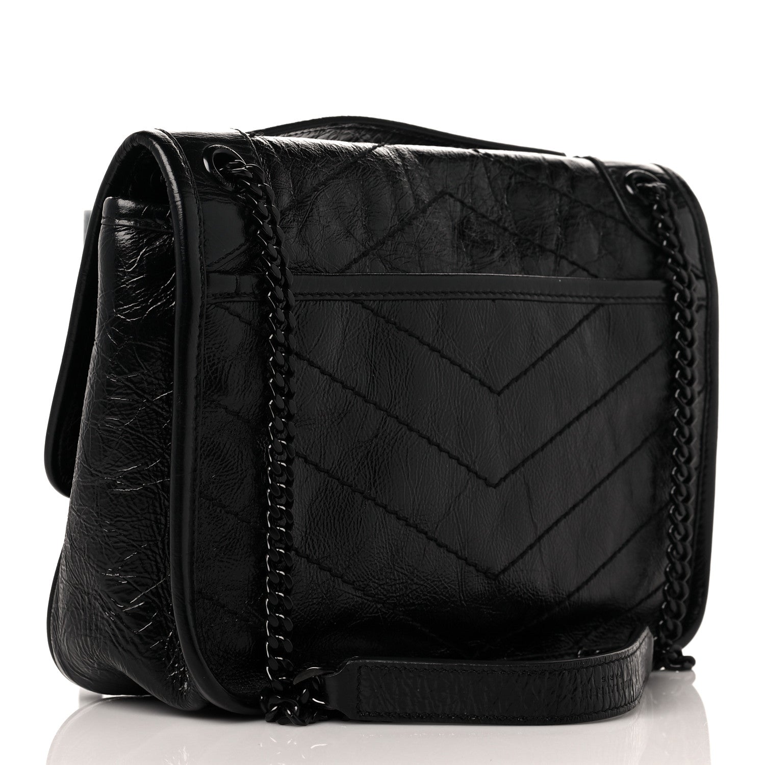 Saint Laurent Crinkled Calfskin Matelasse Monogram Baby Niki Chain Satchel Black 3 of 9