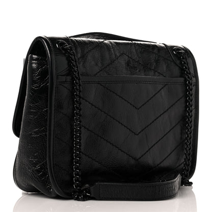Saint Laurent Crinkled Calfskin Matelasse Monogram Baby Niki Chain Satchel Black 3 of 9