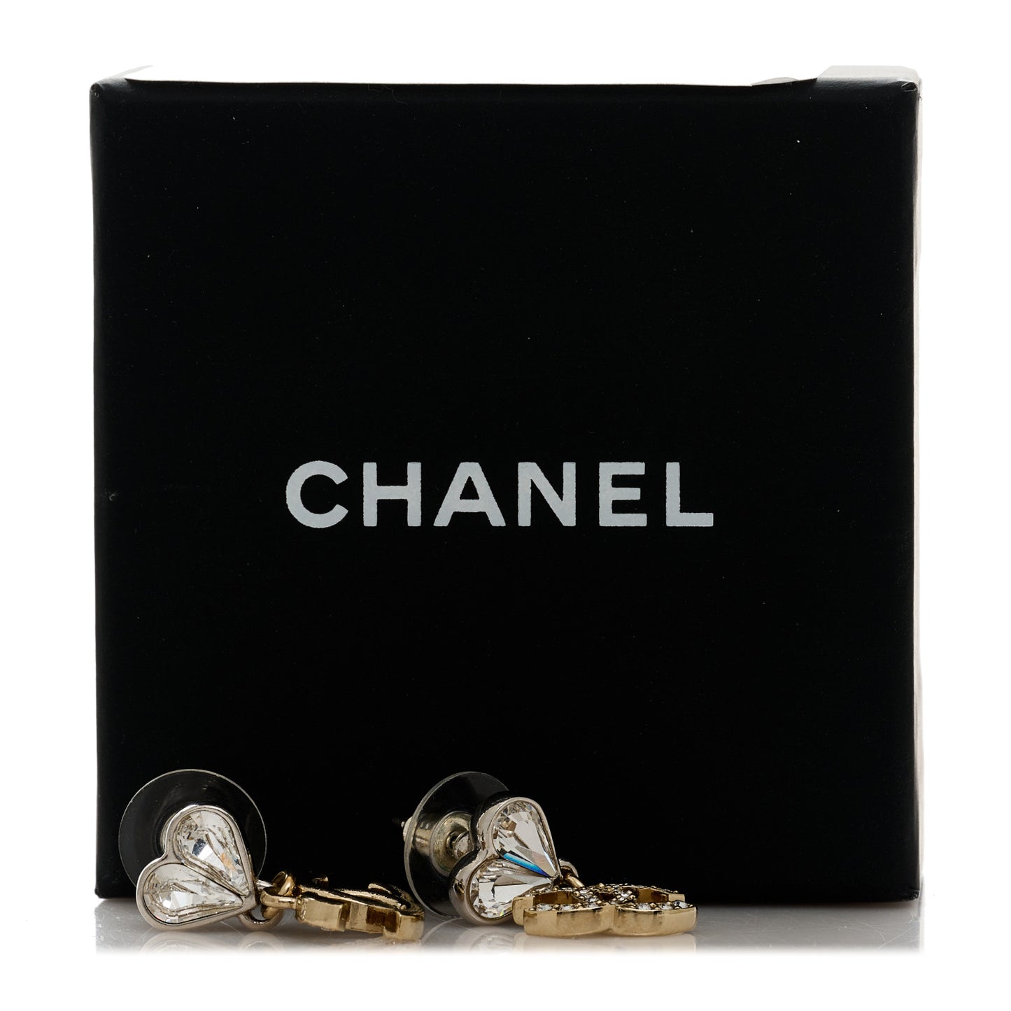 Crystal CC Heart Drop Earrings Gold Silver