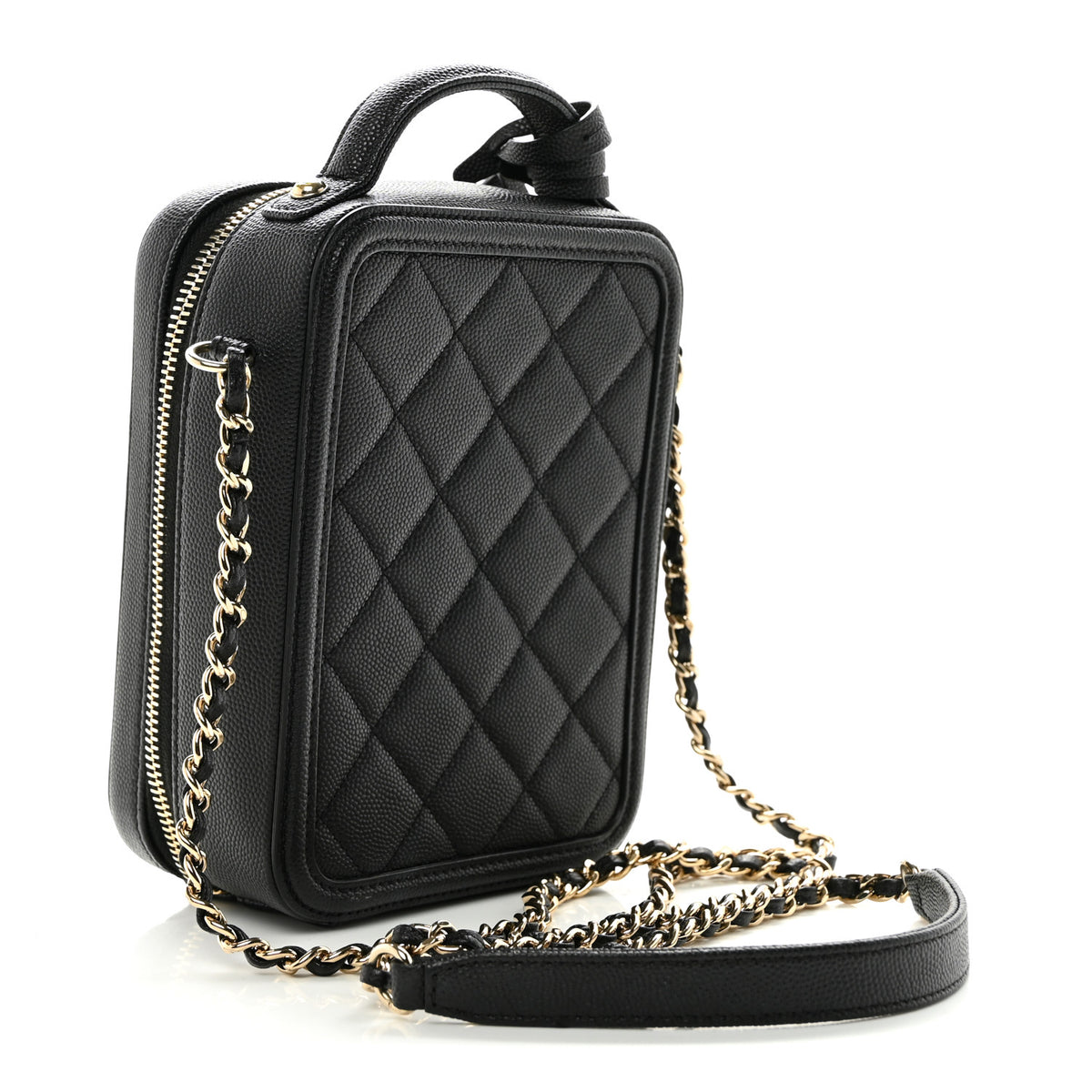 Chanel Caviar Quilted CC North South Filigree Vanity Case Black 3 of 10