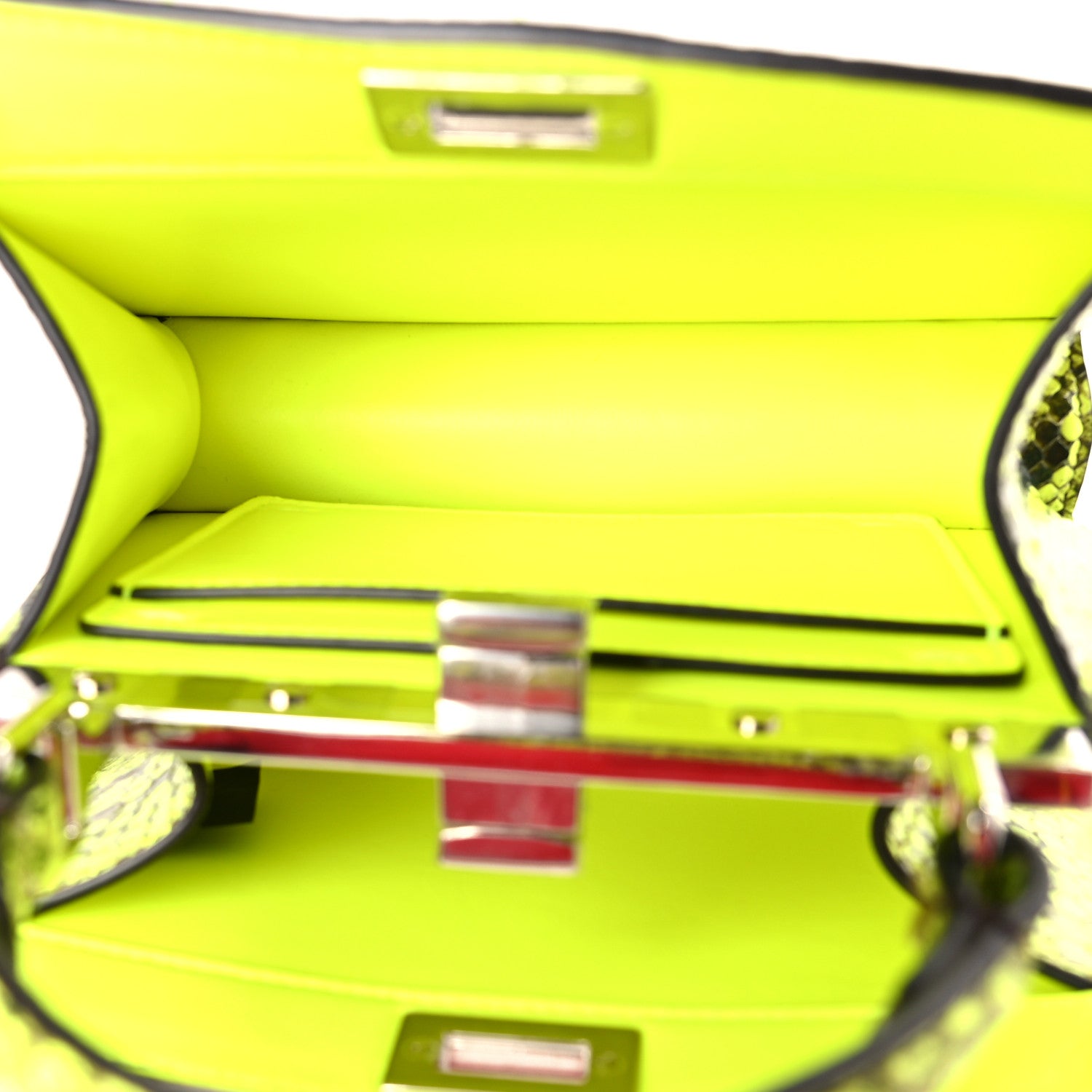 Fendi Snakeskin Shiny Nappa Petite Peekaboo I SEE U Satchel Yellow Fluo 5 of 8