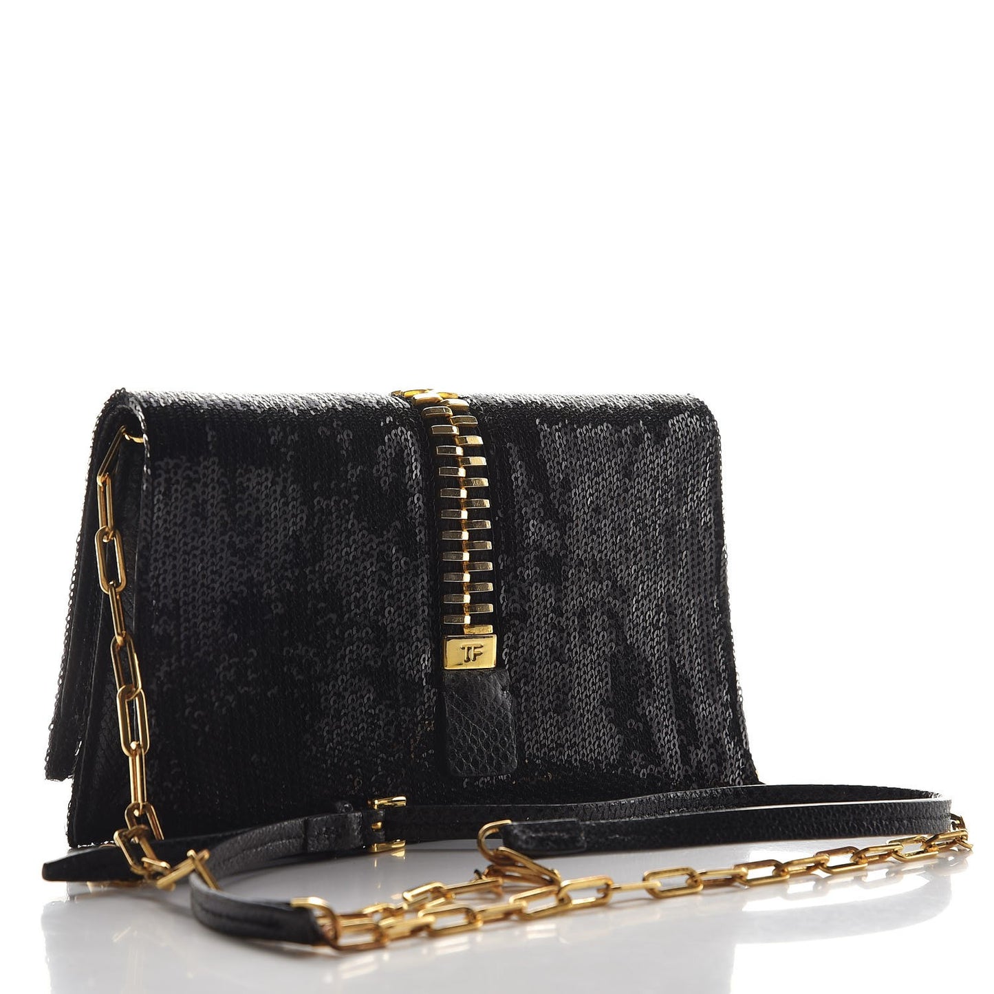 Sequin Snakeskin Sedgwick Zip Clutch Bag Black