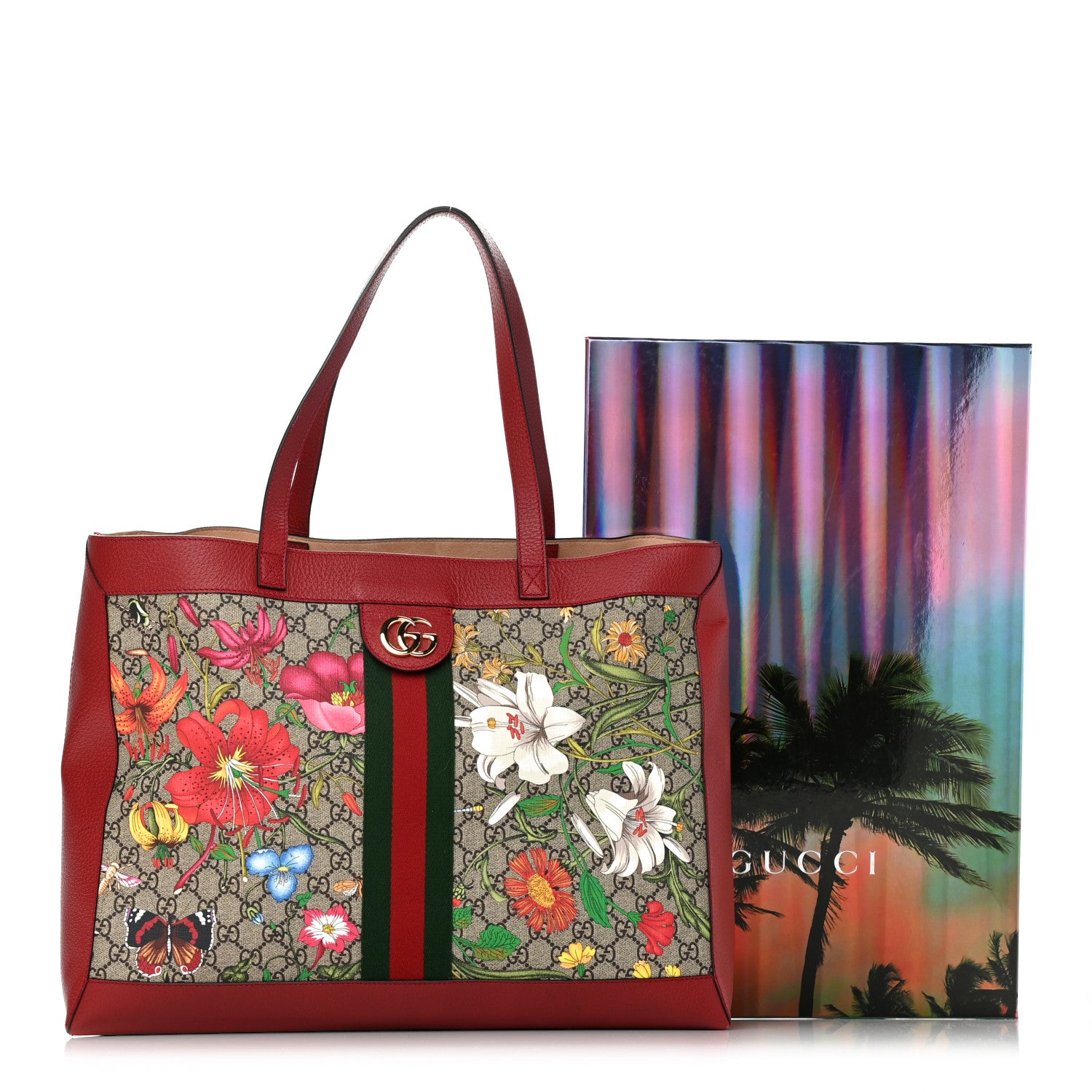 Gucci GG Supreme Monogram Flora Web Large Ophidia Tote Red 12 of 12